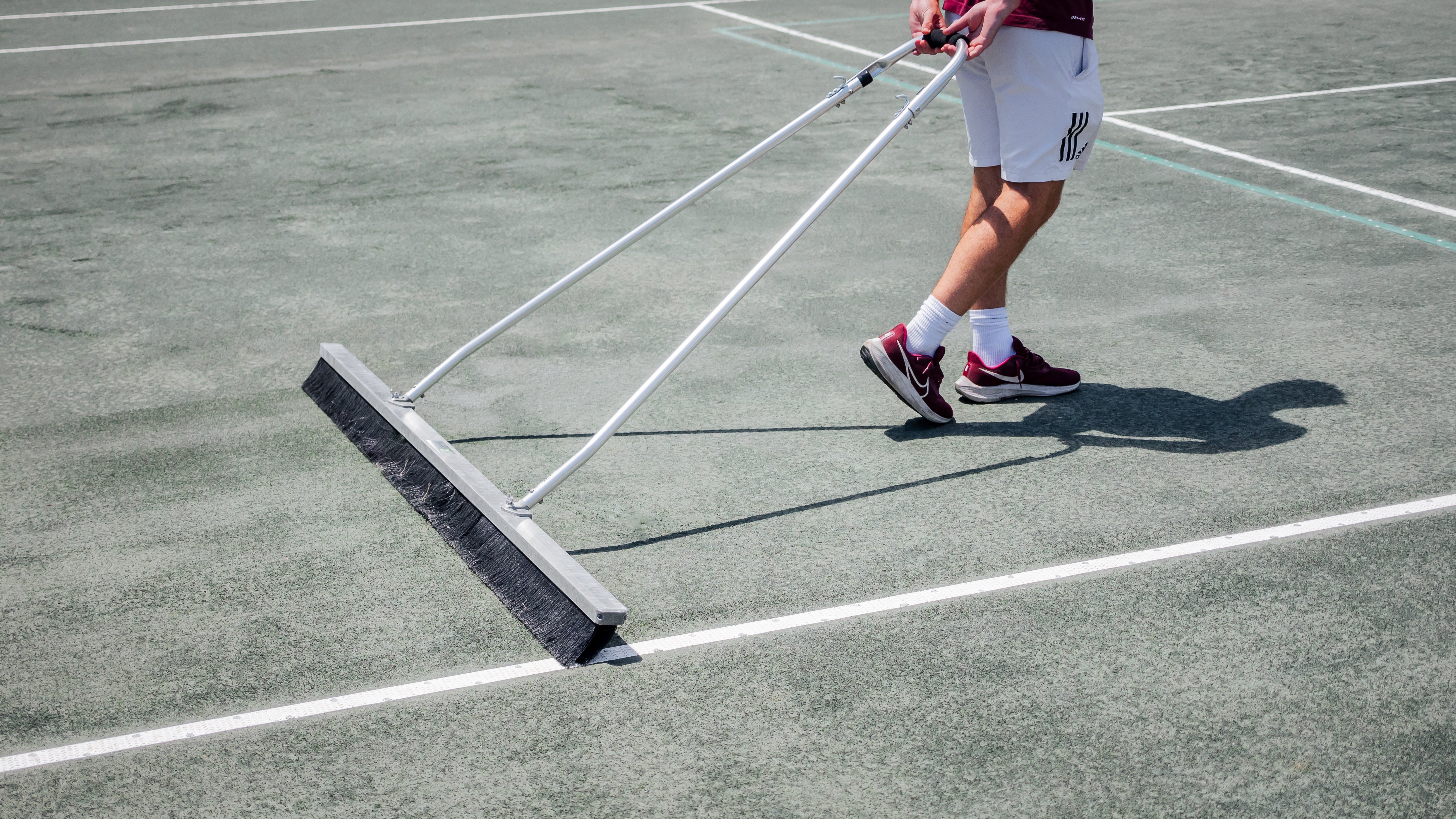 6' Har-Tru Drag Brush in-use on tennis court