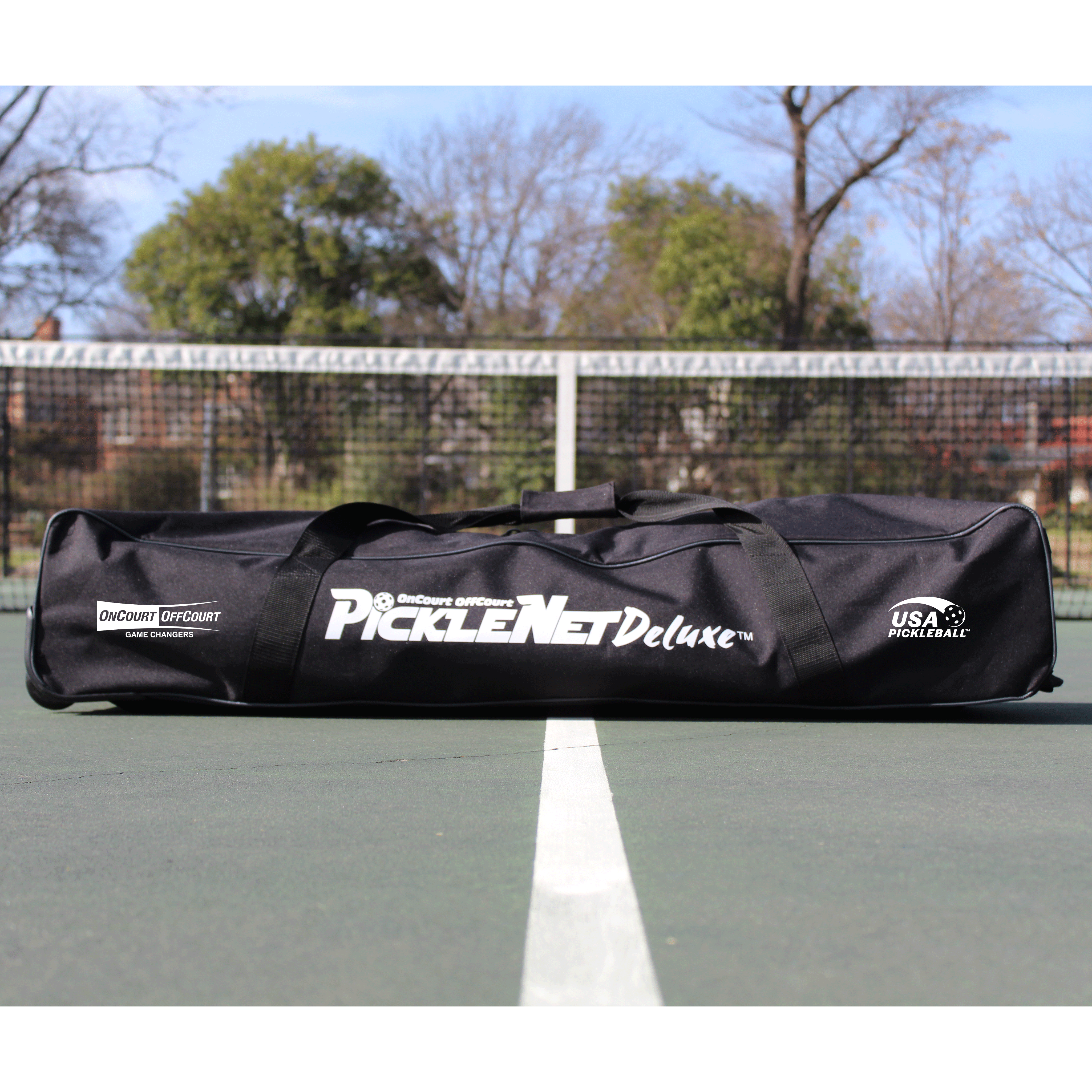 PickleNet Deluxe Portable Pickleball Net bag lifestyle